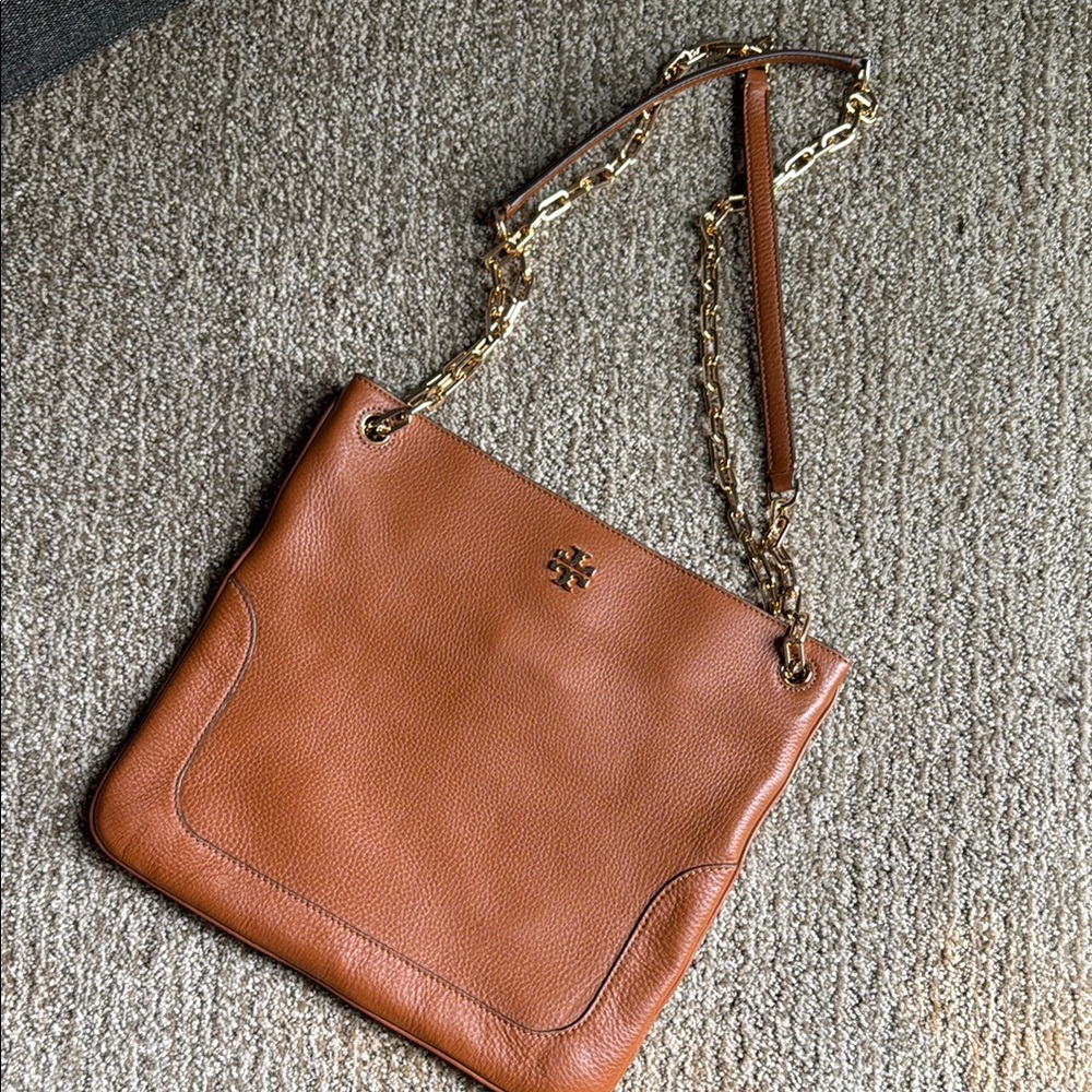 Tory Burch Brown Leather Shoulder Bag with Adjustable Strap